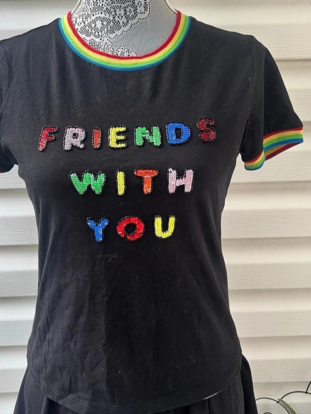 Alice + Olivia x FriendsWithYou Embellished Ringer Tee Embellished Ringer Tee